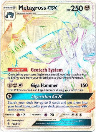 Metagross GX 157/145 Hyper Rare - Pokemon Sun & Moon Guardians Rising Card