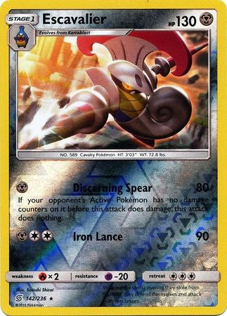 Escavalier - 142/236 - Rare Reverse Holo Sun & Moon: Unified Minds Reverse Holo