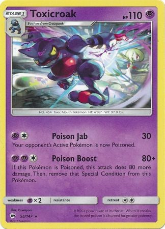 Toxicroak 55/147 Rare - Pokemon Sun & Moon Burning Shadows Card