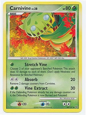 Pokemon Platinum Edition Uncommon Card - Carnivine 43/127