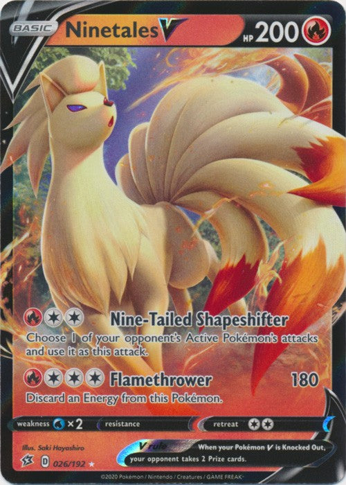 ninetales holographic pokemon card value Ninetales V (026/192) [Sword & Shield: Rebel Clash] Heavily Played Holofoil