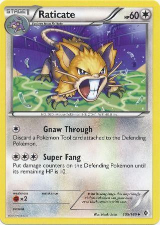 pokemon trading card game black and white boundaries crossed Raticate (105/149) [Black & White: Boundaries Crossed] Damaged