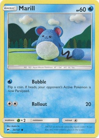 pokemon marill card Pokemon Trading Card Game Sun & Moon Burning Shadows Common Marill #34