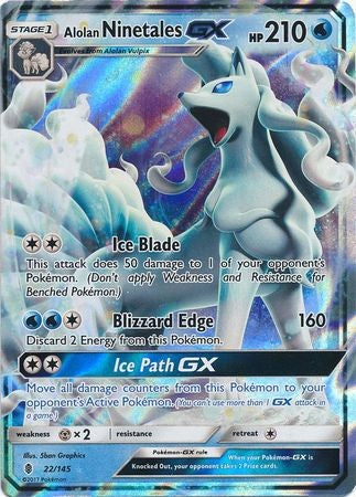 Alolan Ninetales GX 22/145 Ultra Rare - Pokemon Sun & Moon Guardians Rising Card