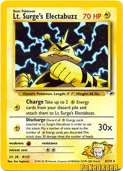 Pokemon Gym Heroes Holo Card - Lt. Surge's Electabuzz 6/132