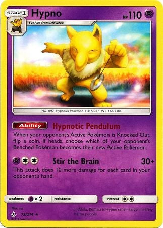 Hypno - 72/214 - Rare Sun & Moon: Unbroken Bonds