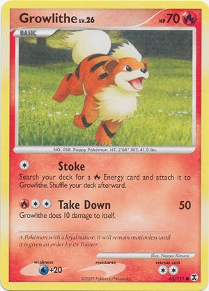 Pokemon Platinum Rising Rivals Single Card Common Growlithe 63/111