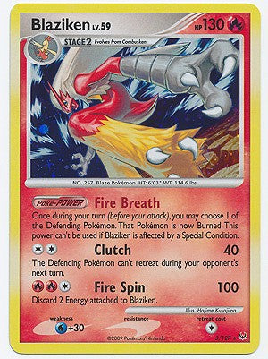 Pokemon Platinum Edition Holo Rare Card - Blaziken 3/127