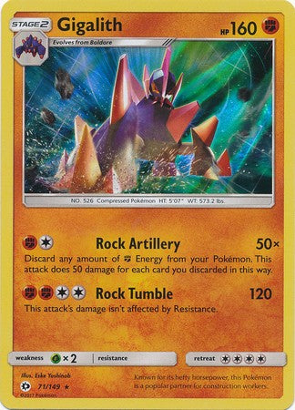 Gigalith 71/149 Holo Rare - Pokemon Sun & Moon Base Set Single Card