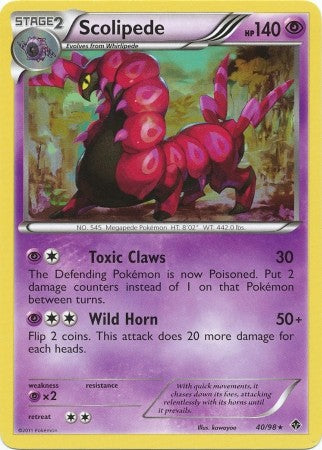 Pokemon Emerging Powers Rare Card - Scolipede 40/98