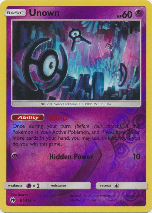 Unown - 91/214 (Reverse Foil) Pokemon » SM Lost Thunder Rare