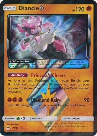 Diancie Prism Star 74/131 Holo Rare - Pokemon Sun & Moon Forbidden Light Card