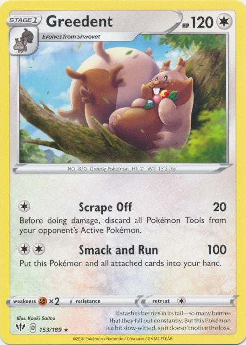 Greedent - 153/189 Pokemon » SWSH Darkness Ablaze Rare