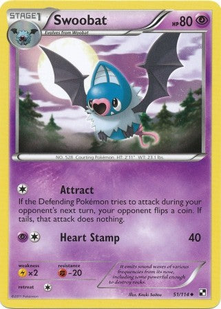 Pokemon Black & White Swoobat 51/114 Uncommon Card