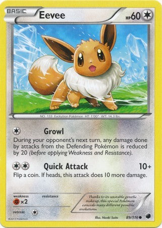 Eevee 89/116 - Pokemon Plasma Freeze Common Card