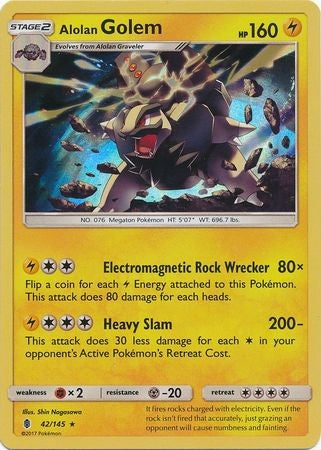 Alolan Golem 42/145 Holo Rare - Pokemon Sun & Moon Guardians Rising Card