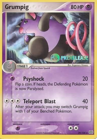 Pokemon Pre-Release Uncommon Promo Card - Grumpig 29/106