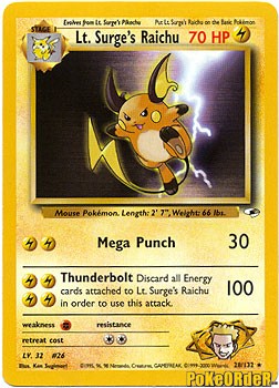 Pokemon Gym Heroes Rare Card - Lt. Surge's Raichu 28/132