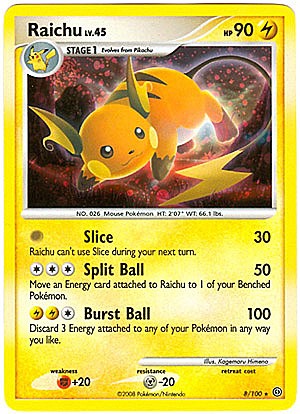 Pokemon Diamond and Pearl Stormfront Card - Raichu (H)