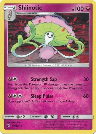 Shiinotic 98/147 Rare - Pokemon Sun & Moon Burning Shadows Card