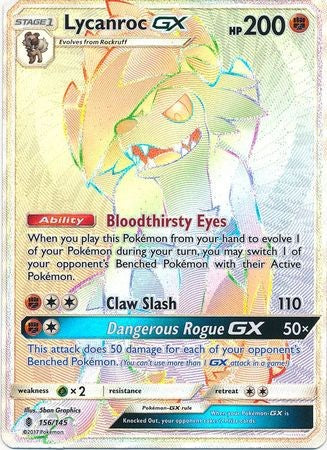 Lycanroc GX 156/145 Hyper Rare - Pokemon Sun & Moon Guardians Rising Card