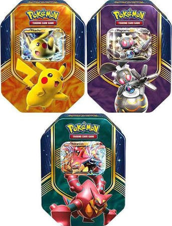Pokemon Battle Heart Volcanion-EX, Magearna-EX & Pikachu-EX Set of 3 Collector Tins