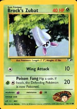 Pokemon Gym Heroes Common Card - Brock's Zubat 74/132