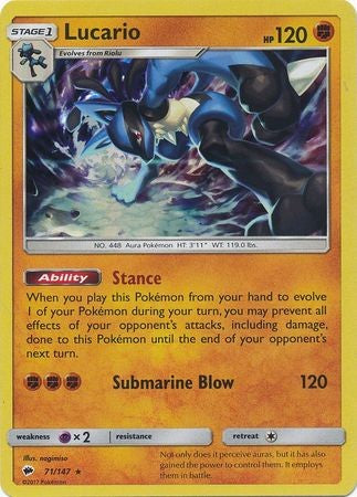 Lucario 71/147 Holo Rare - Pokemon Sun & Moon Burning Shadows Card