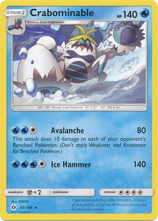 Crabominable 43/149 Rare - Pokemon Sun & Moon Base Set Single Card