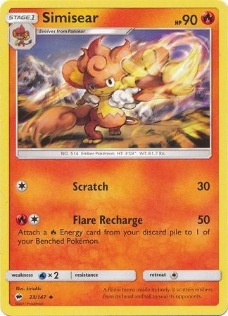 Simisear 23/147 Uncommon - Pokemon Sun & Moon Burning Shadows Card