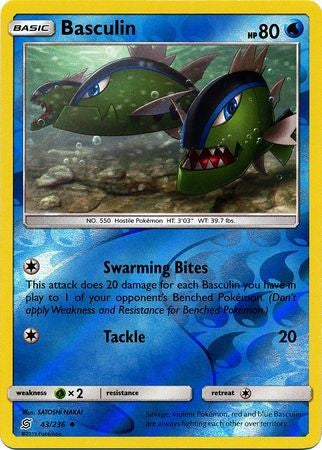 Basculiln - 43/236 - Uncommon Reverse Holo Sun & Moon: Unified Minds Reverse Holo