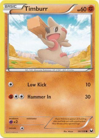Pokemon Dark Explorers Common Card - Timburr 58/108