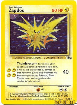 Pokemon Fossil Holo Card - Zapdos 15/62