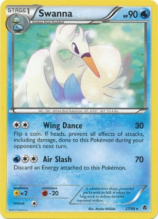 Pokemon Emerging Powers Rare Card - Swanna 27/98