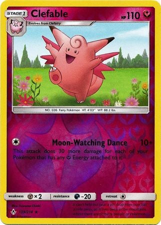 Clefable - 133/214 - Sun & Moon: Unbroken Bonds Rare Reverse Holo