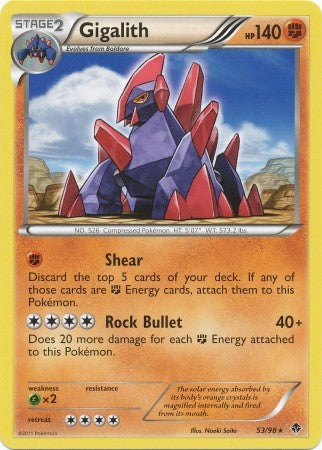 Pokemon Emerging Powers Rare Card - Gigalith 53/98