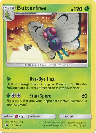 Butterfree 3/147 Rare - Pokemon Sun & Moon Burning Shadows Card