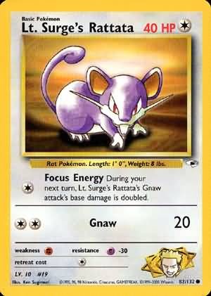 Pokemon Gym Heroes Common Card - Lt. Surge's Rattata 82/132