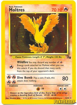 Pokemon Fossil Holo Card - Moltres Holofoil 12/62