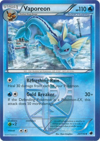Vaporeon 20/116 - Pokemon Plasma Freeze Uncommon Card