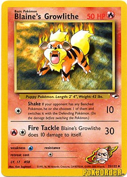 Pokemon Gym Heroes Uncommon Card - Blaine's Growlithe 35/132