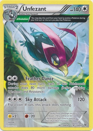 Unfezant 81/108 Rare - Pokemon XY Roaring Skies Card