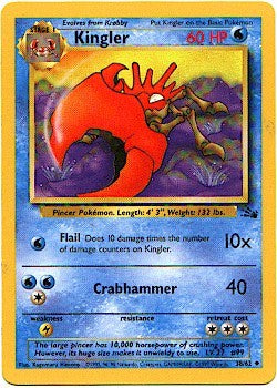 Pokemon Fossil Uncommon Card - Kingler 38/62