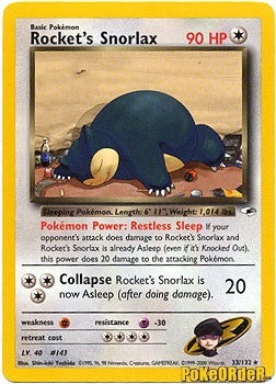 Pokemon Gym Heroes Rare Card - Rocket's Snorlax 33/132