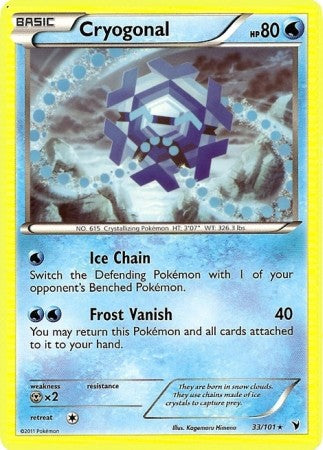 Pokemon Noble Victories Rare Card - Cryogonal 33/101