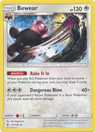 Bewear 113/145 Uncommon - Pokemon Sun & Moon Guardians Rising Card