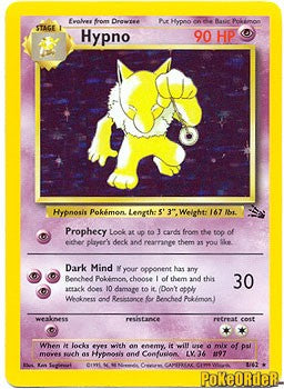Pokemon Fossil Holo Card - Hypno 8/62