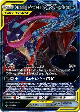 Greninja & Zoroark GX - 107/214 - Sun & Moon: Unbroken Bonds Ultra Rare