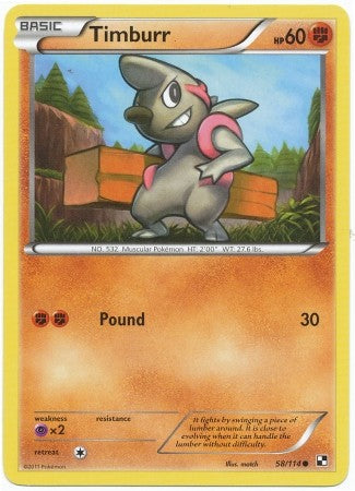 Pokemon Black & White Timburr 58/114 Common Card