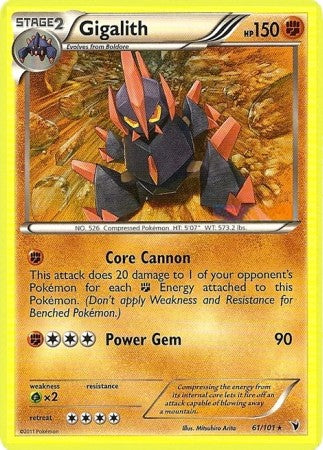 Pokemon Noble Victories Rare Card - Gigalith 61/101